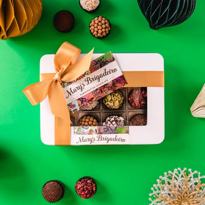 Furoshiki Holiday Gift Wrap + Tin with 12 Brigadeiros